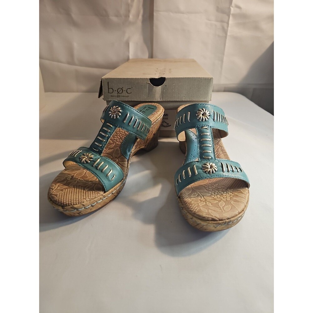 b.o.c. Born Concepts Naiomi Women's Leather Cork Wedge Sandals Size 8